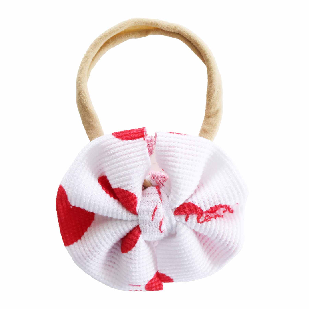 red and white waffle bow headband with red hearts