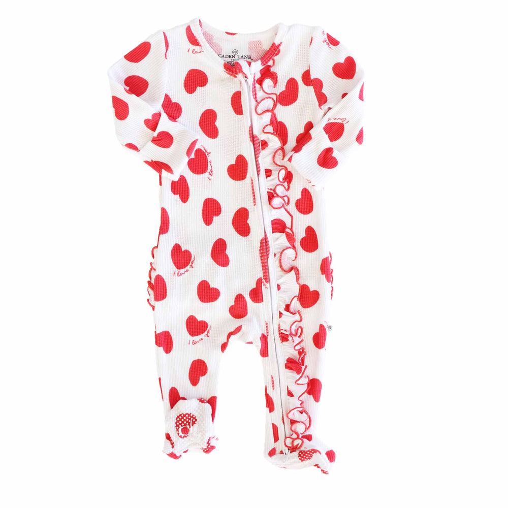 valentine's day ruffle zipper footie for baby girls