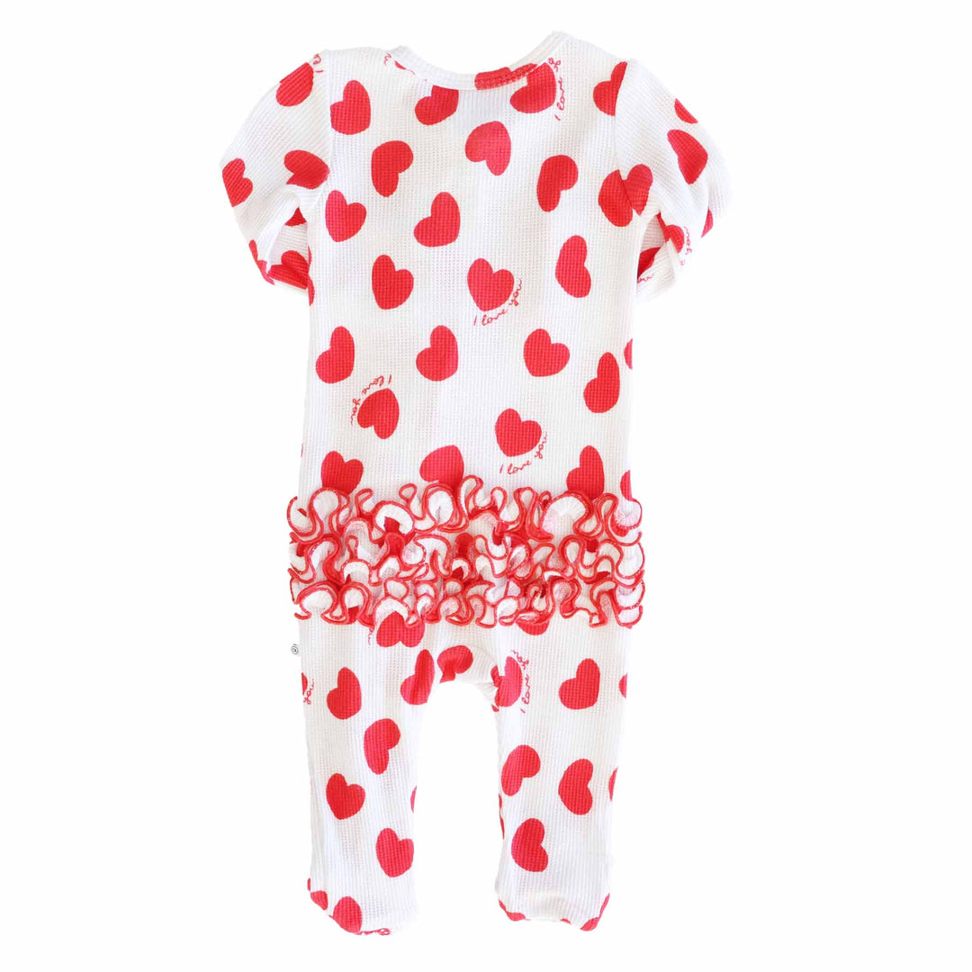 waffle heart ruffle zipper footies for babies white and red