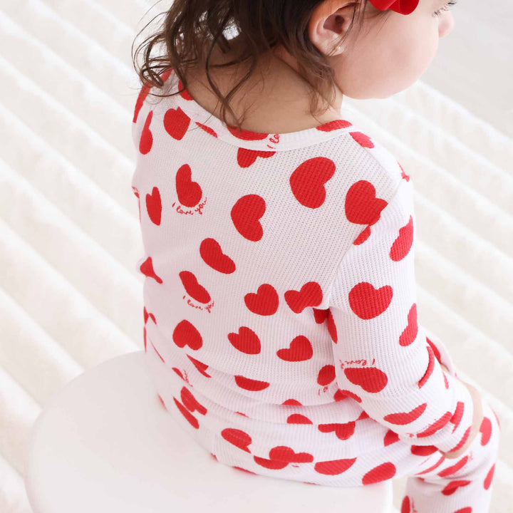 bamboo waffle valentine's day heart pajamas for kids 