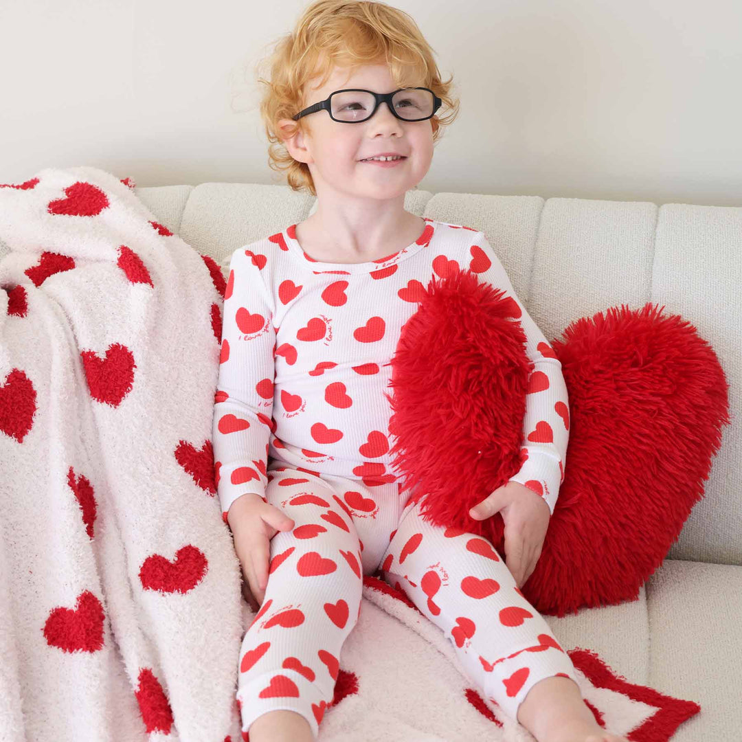 gender neutral valentine's day pajamas for kids white with red hearts