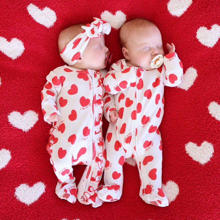 bamboo waffle heart footie pajama for babies 