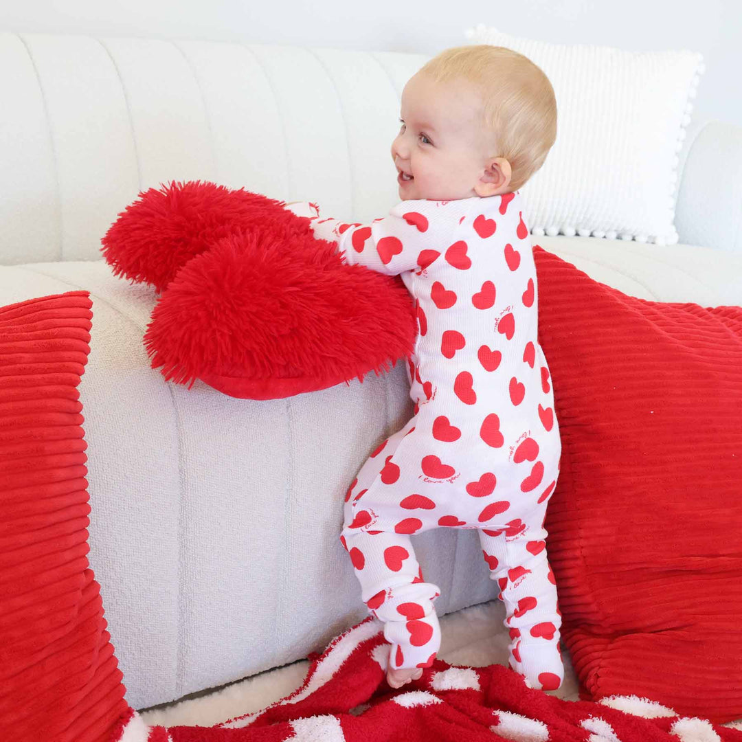 red hearts convertible zip romper for babies and toddlers