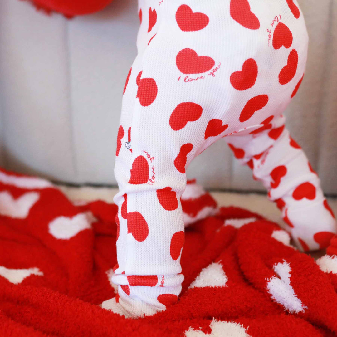 waffle hearts zip romper for babies and toddlers