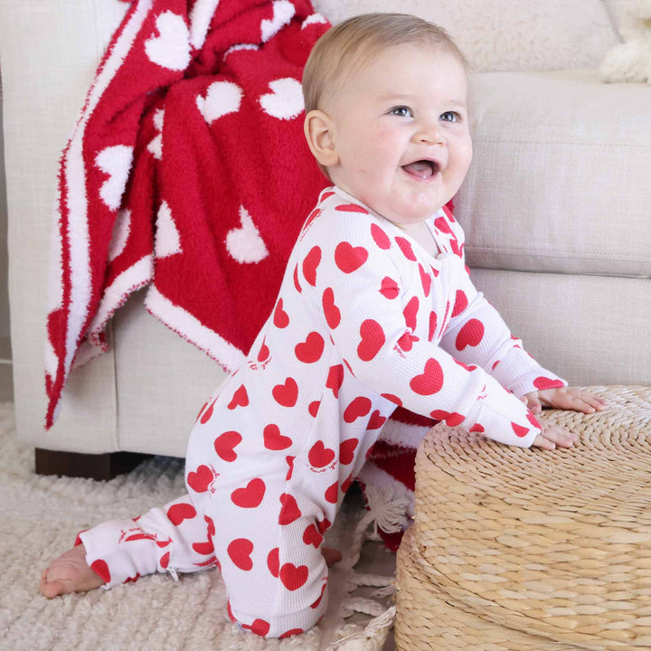 convertible zip romper for babies red hearts