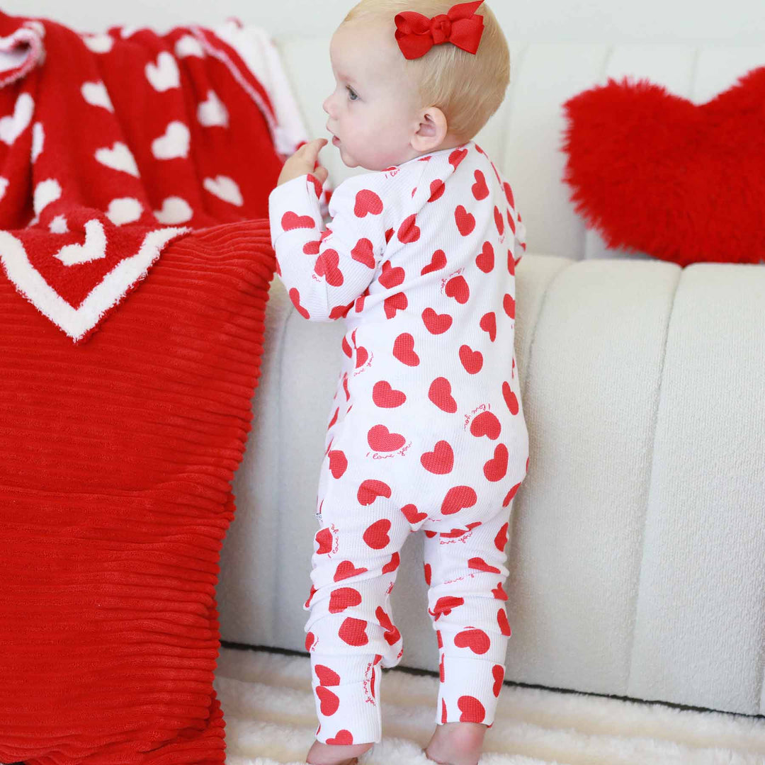 bamboo waffle pajama romper for babies valentine's day 