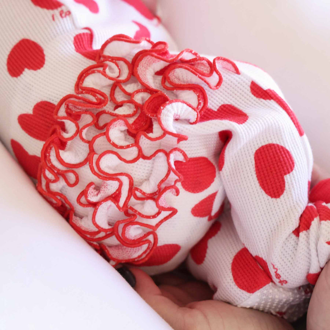 waffle hearts ruffle zipper footie for babies