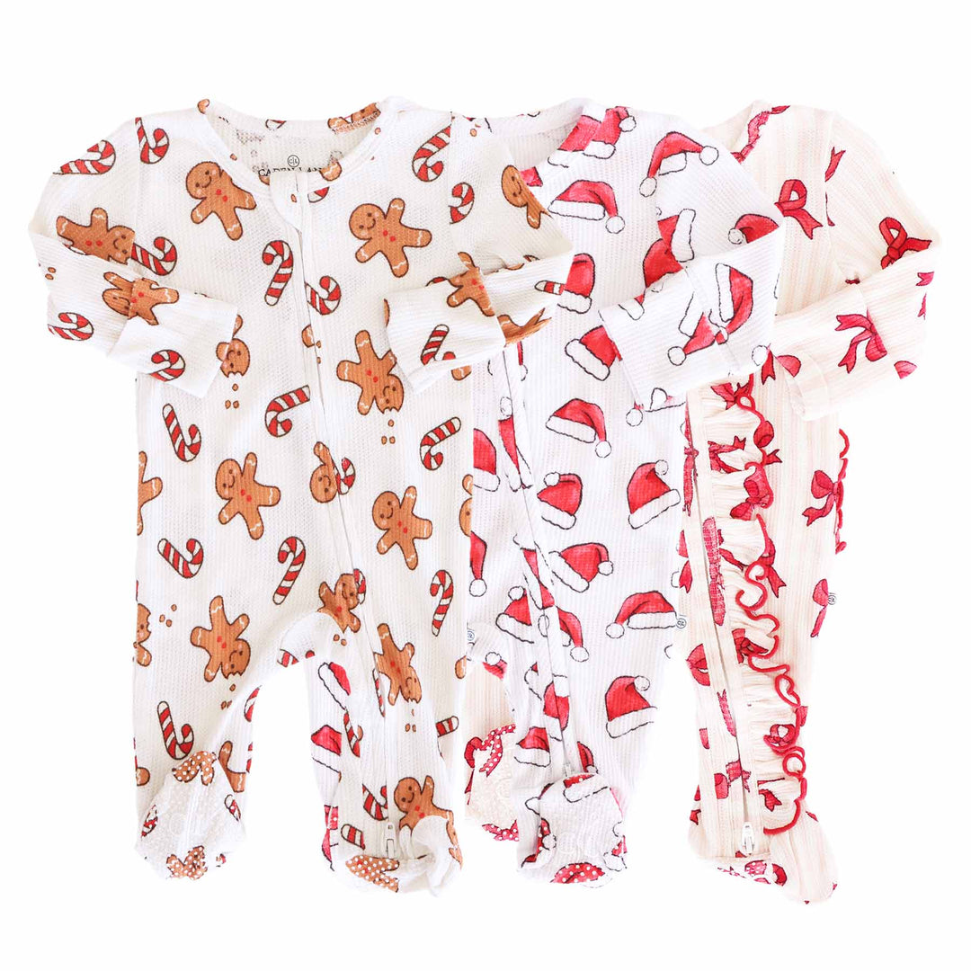 Christmas Bamboo Waffle Zipper Footies