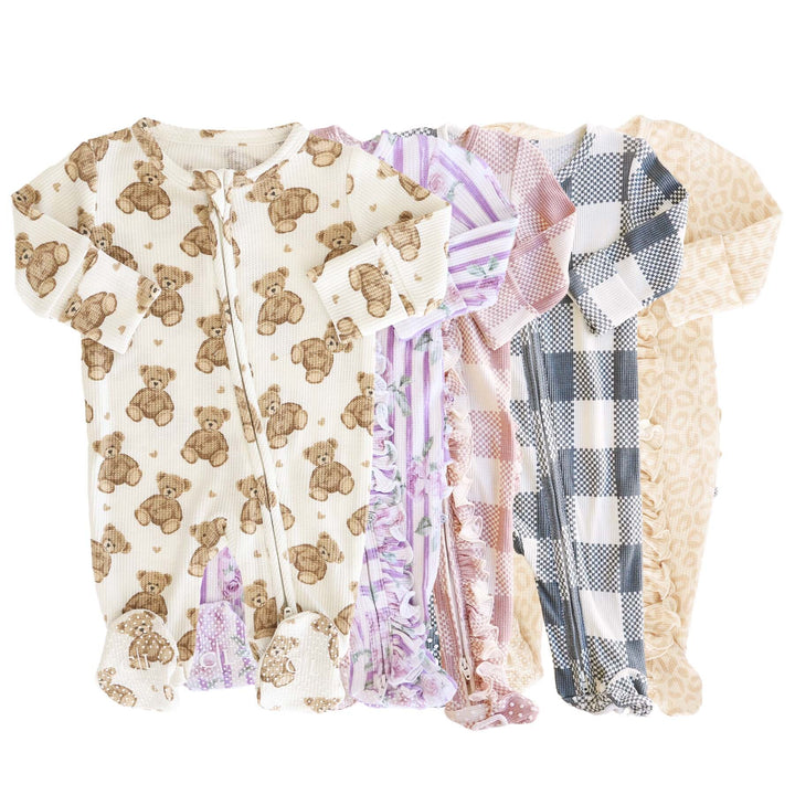 Bamboo Waffle Zipper Footies | Printed