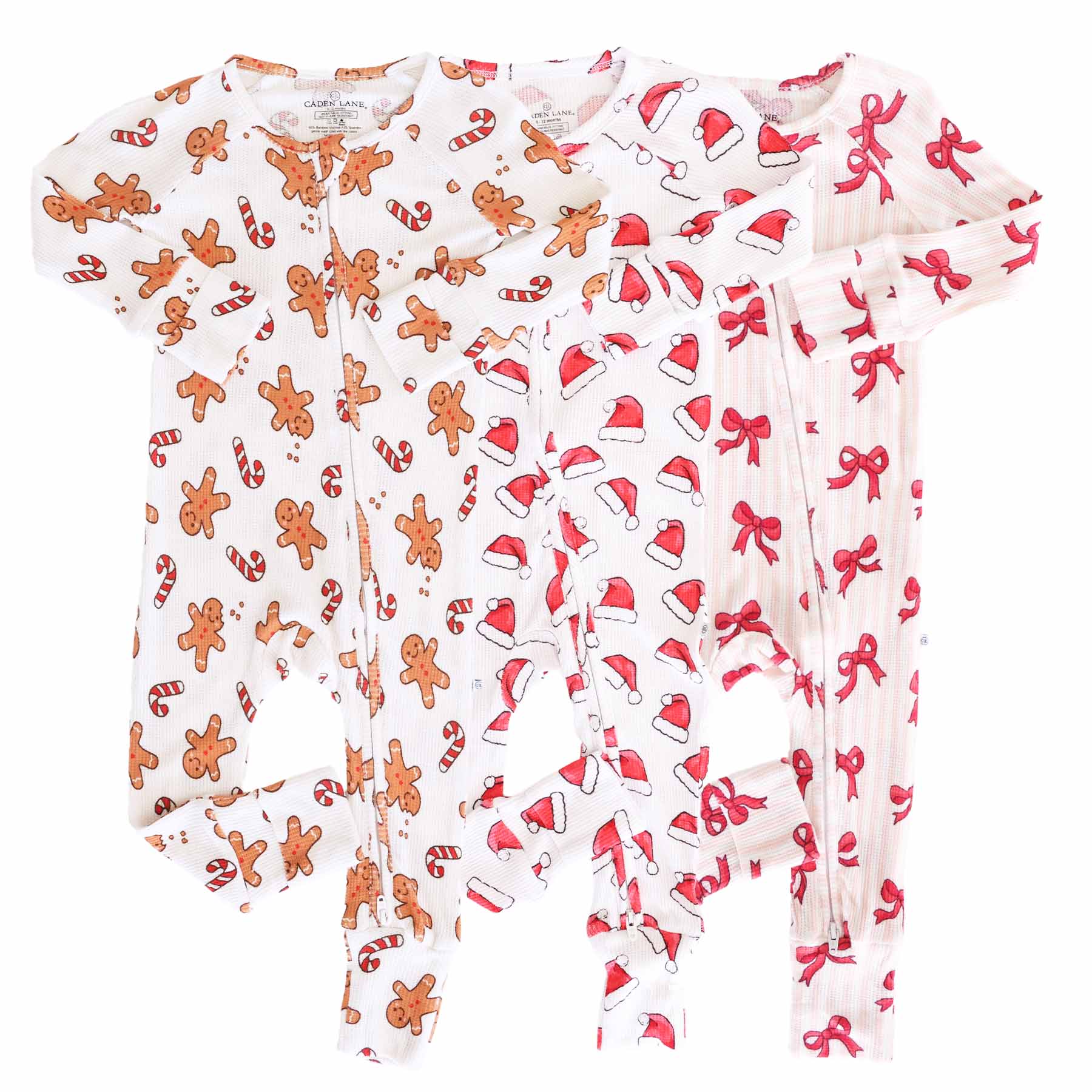 Christmas Bamboo Waffle Convertible Zip Rompers