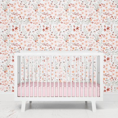 removable nursery wallpaper pink and orange wildflowers