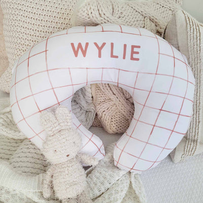 brown grid personalized nursing pillow cover 