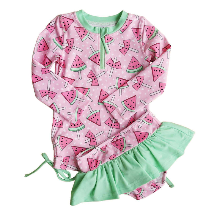 watermelon popsicle rash guard swim with ruffle skirt 