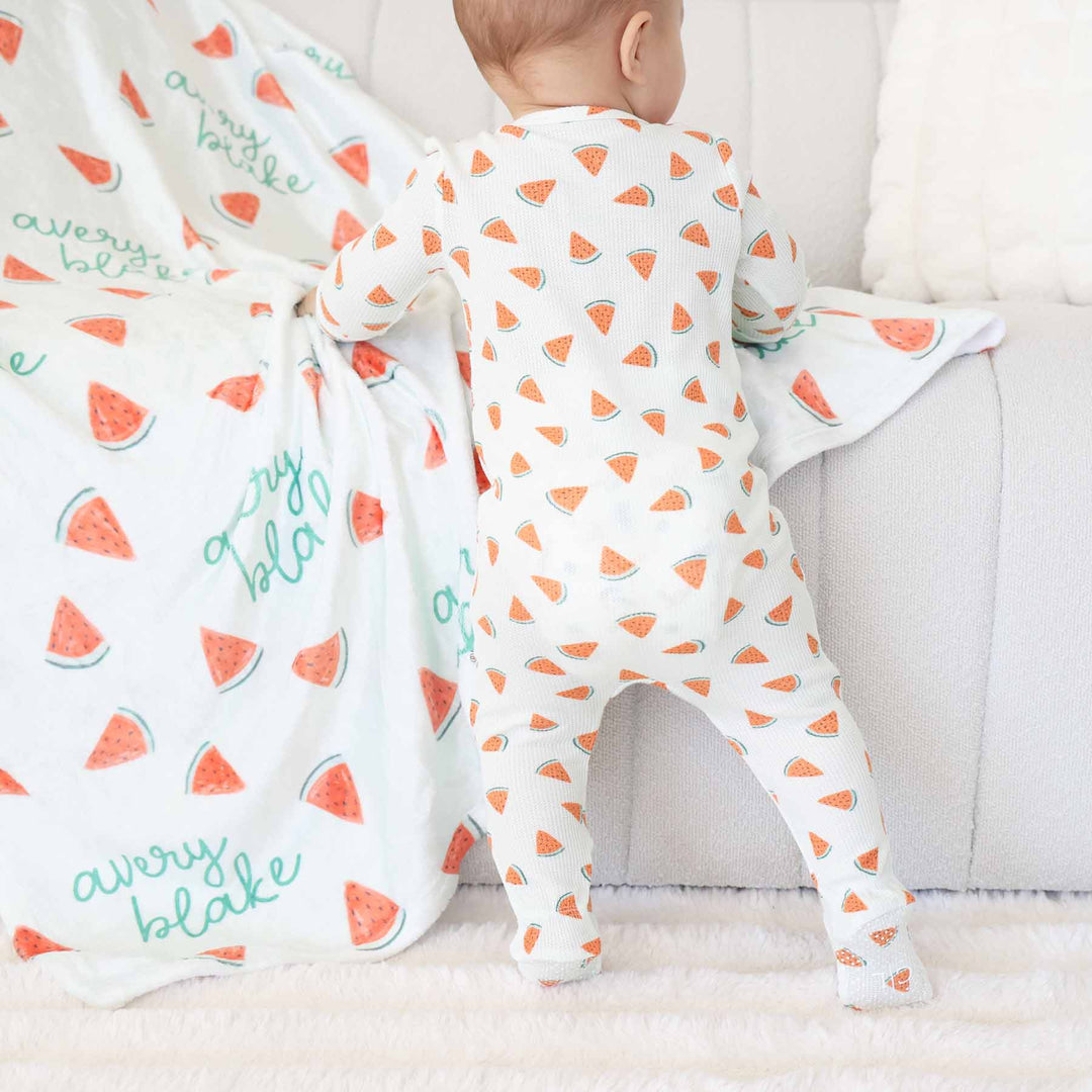 bamboo waffle watermelon zipper footie pajama for babies 