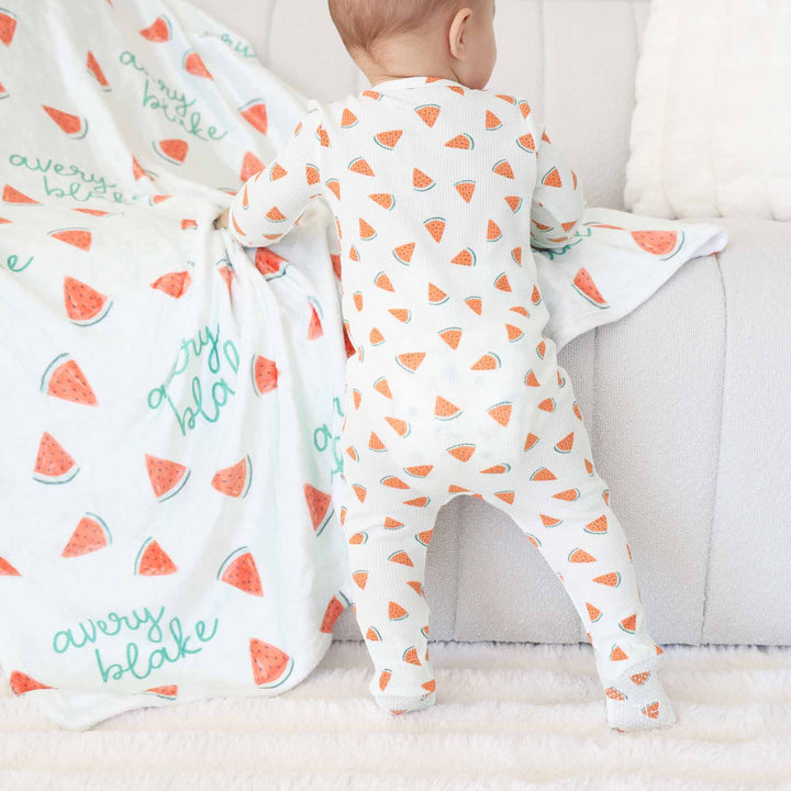 bamboo waffle watermelon zipper footie pajama for babies 