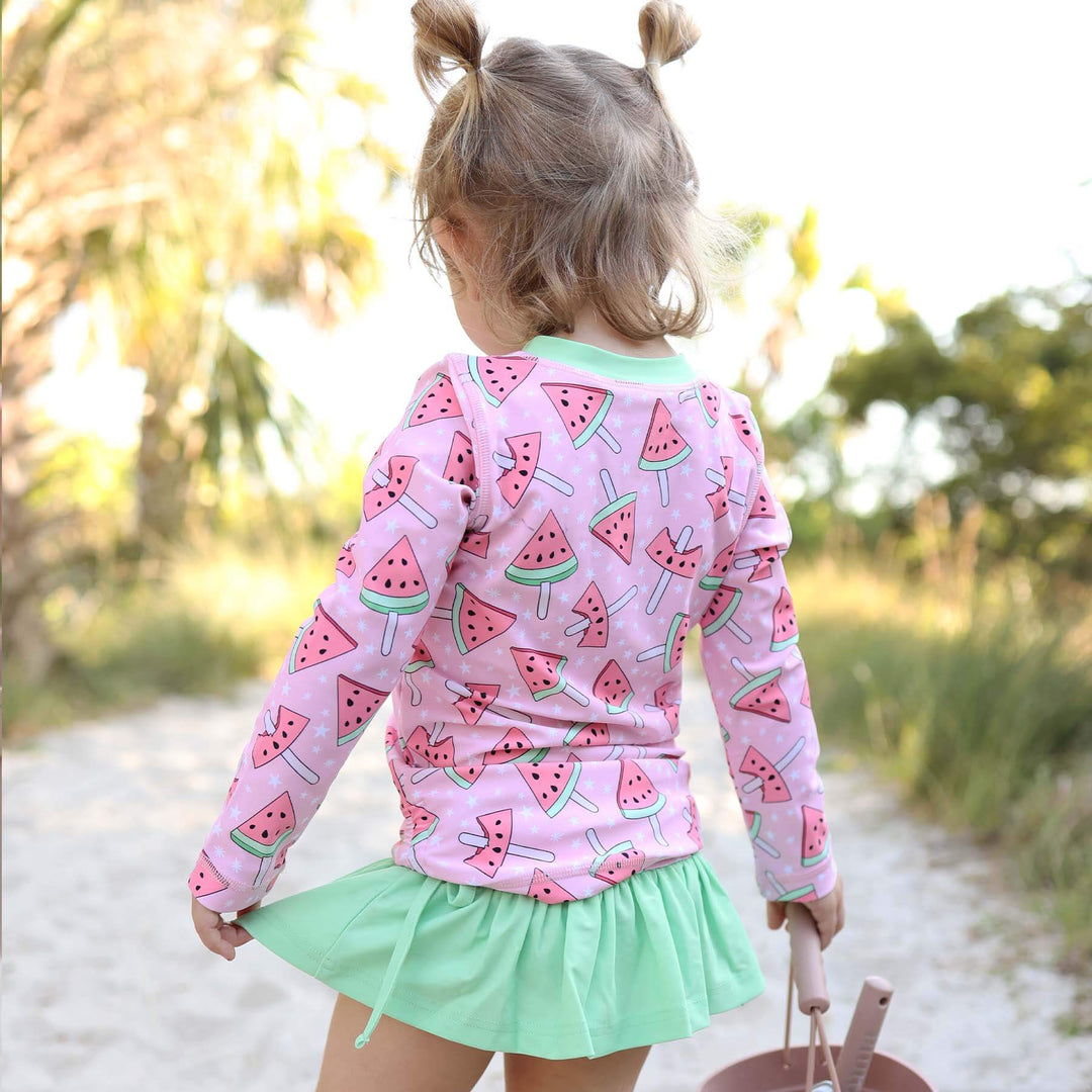 watermelon cutie long sleeve rash guard top with ruffle skirt