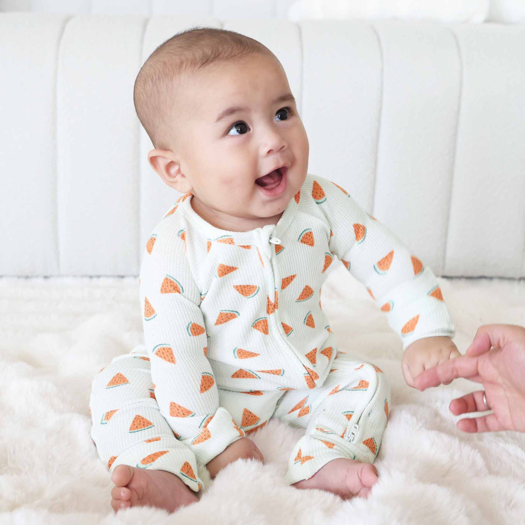 convertible zip romper for babies and toddlers with watermelons