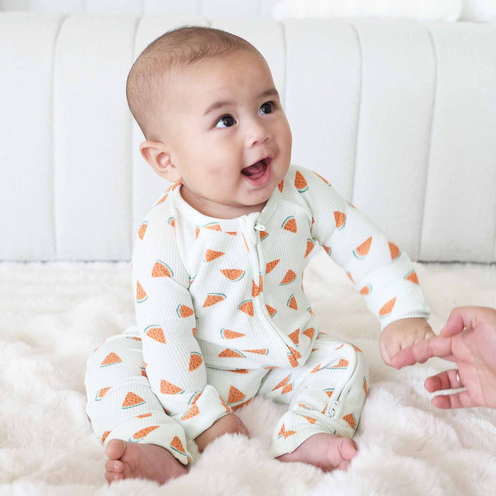 convertible zip romper for babies and toddlers with watermelons