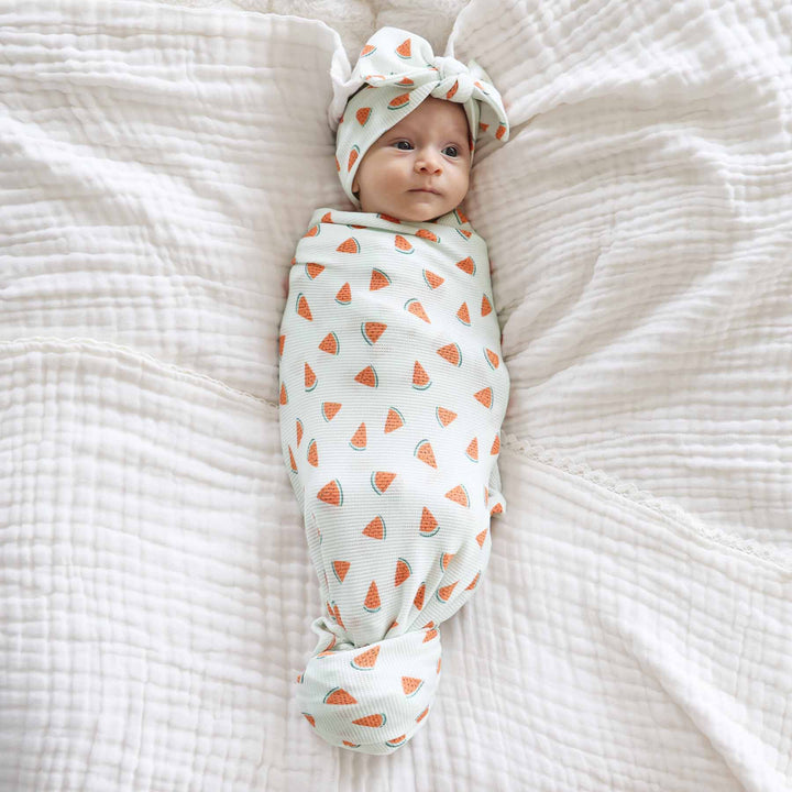 watermelon bamboo waffle headwrap for babies 
