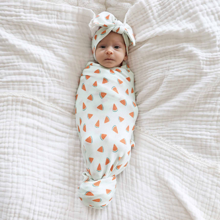 watermelon knit large bow headwrap for babies 