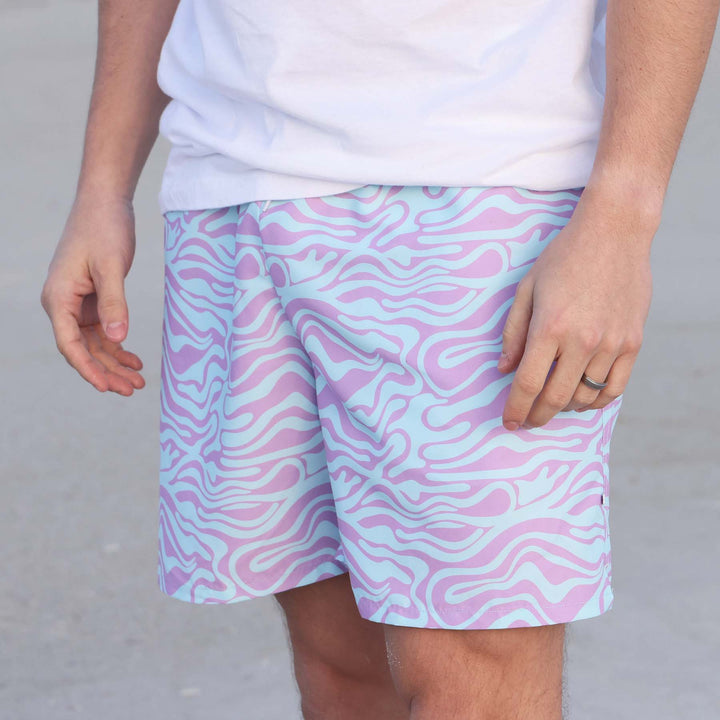 blue and purple family matching swim trunks for men 