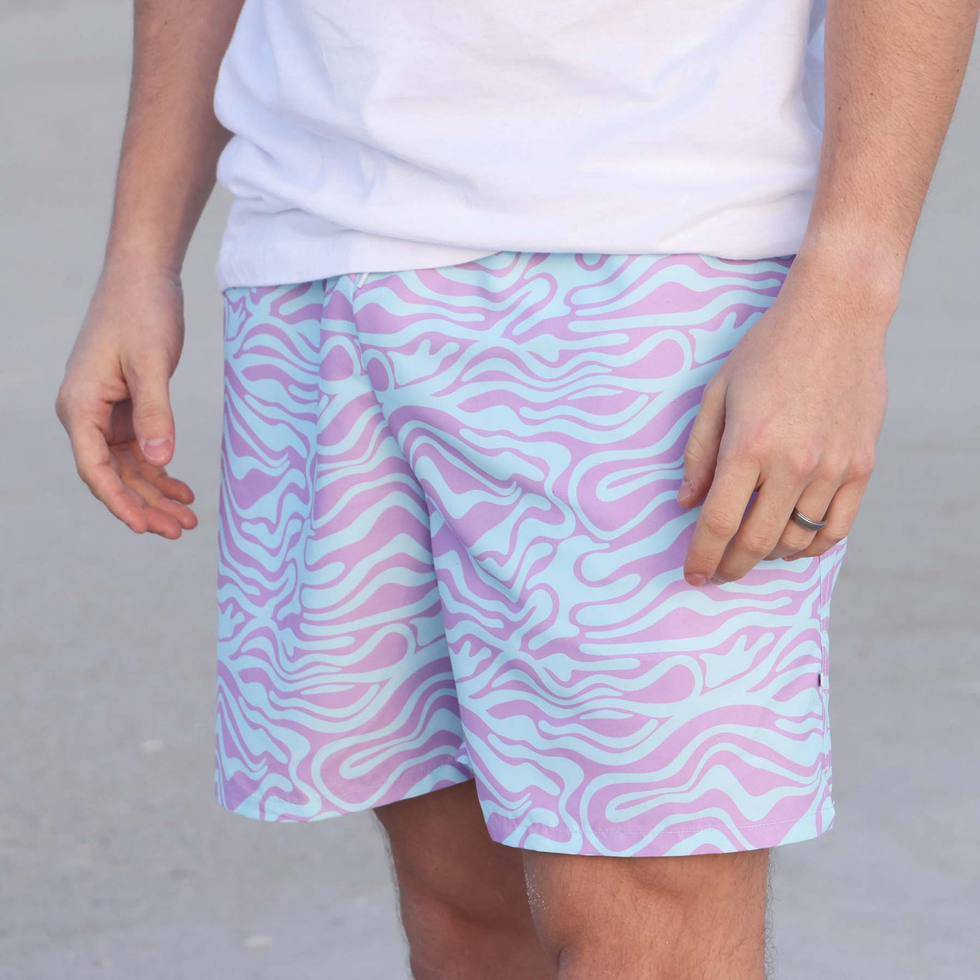 blue and purple family matching swim trunks for men 