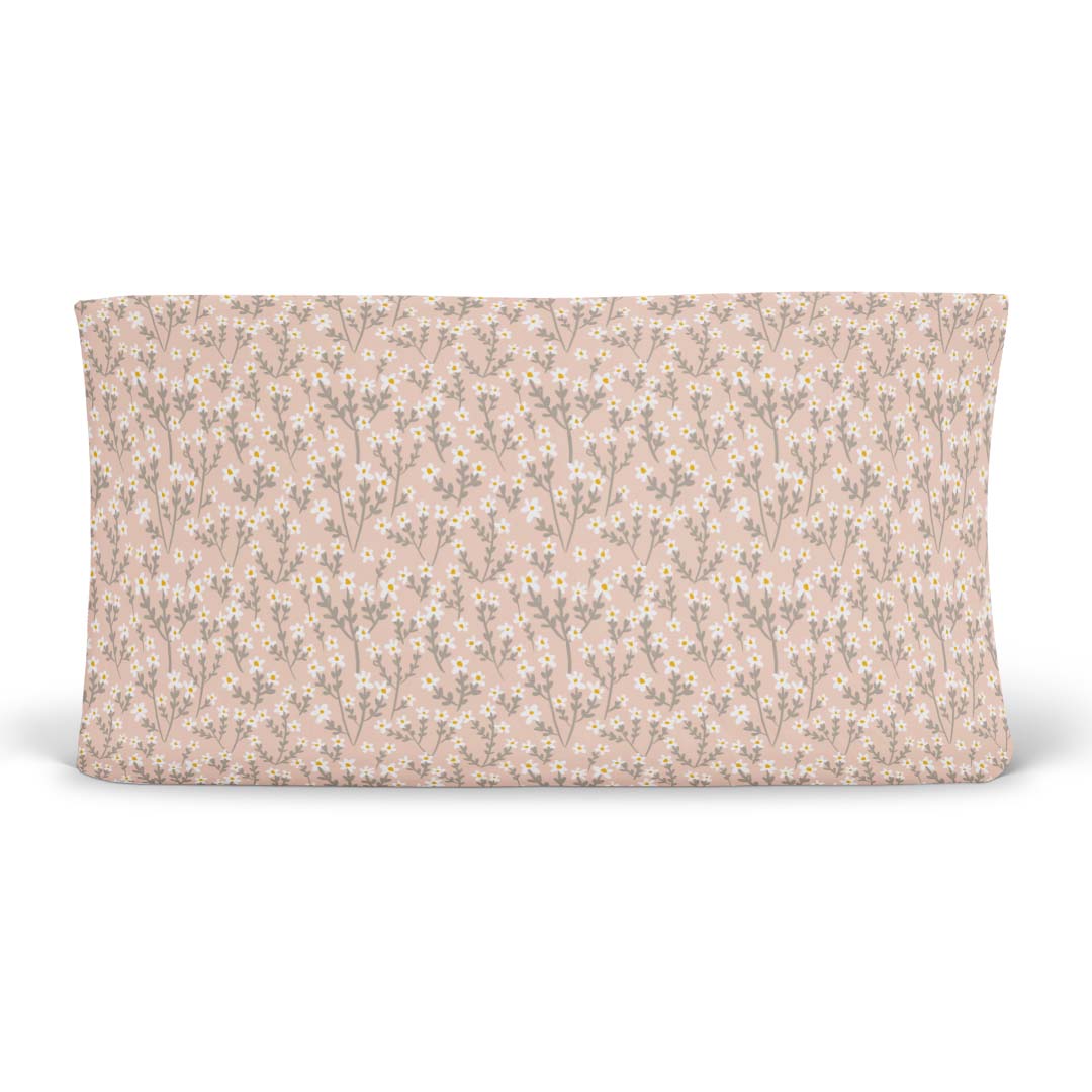 white wildflower on pink changing pad cover 