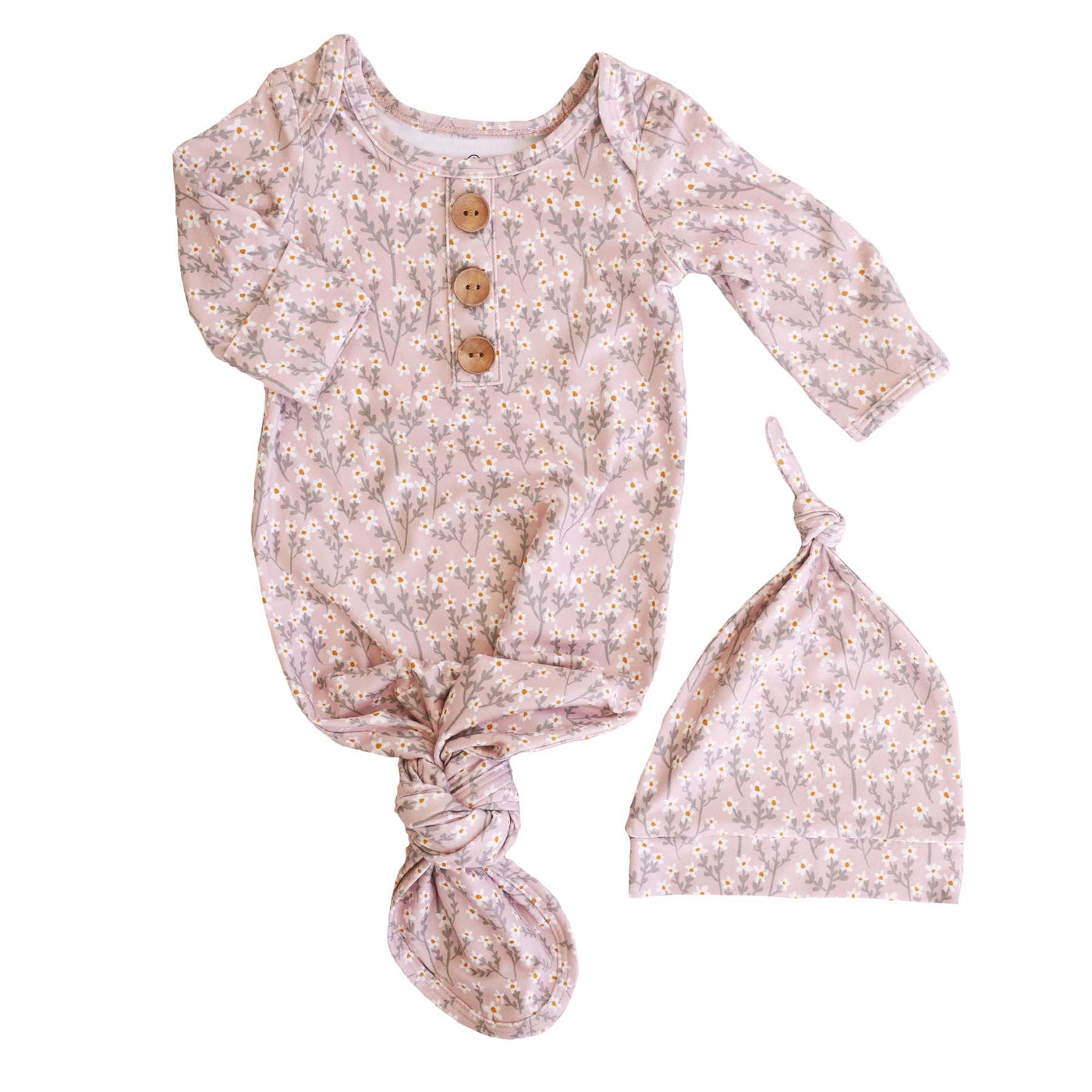 pink knotted gown for babies with wildflowers
