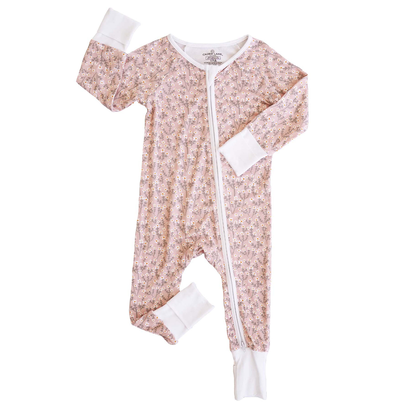 pink romper for babies with white wildflowers 