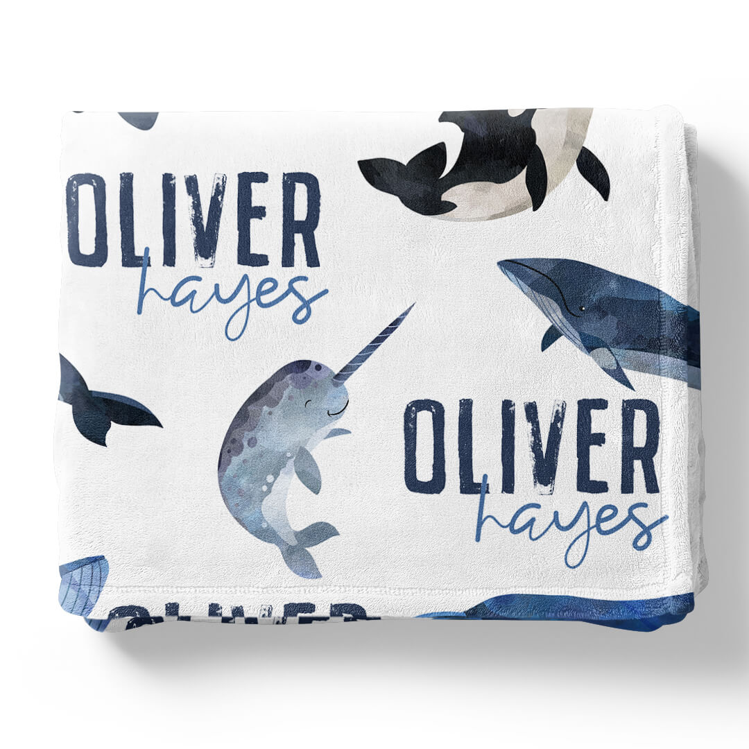 personalized kids blanket with whales