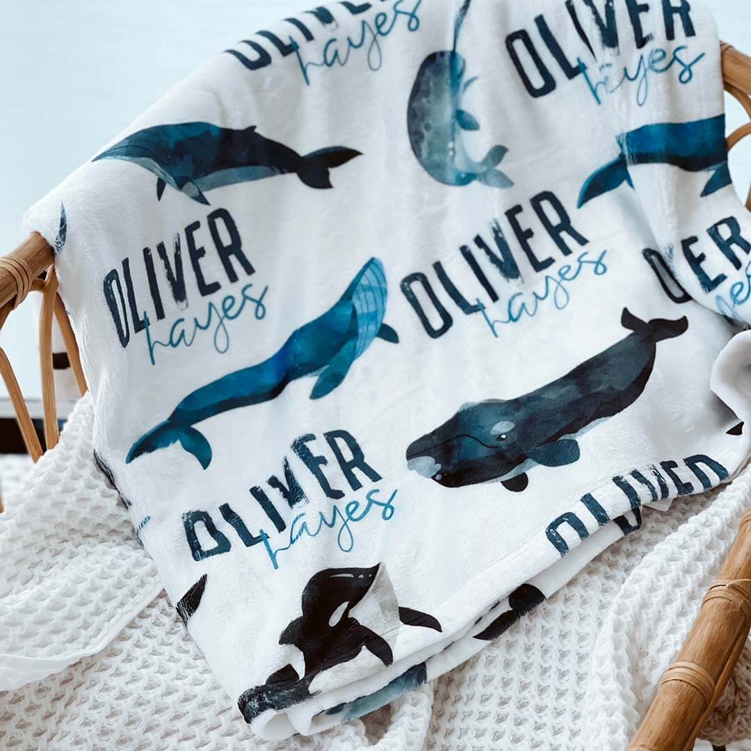 whale personalized kids blanket 