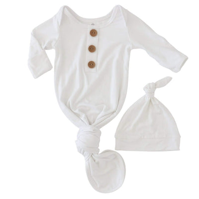solid white bamboo knot gown for newborn 