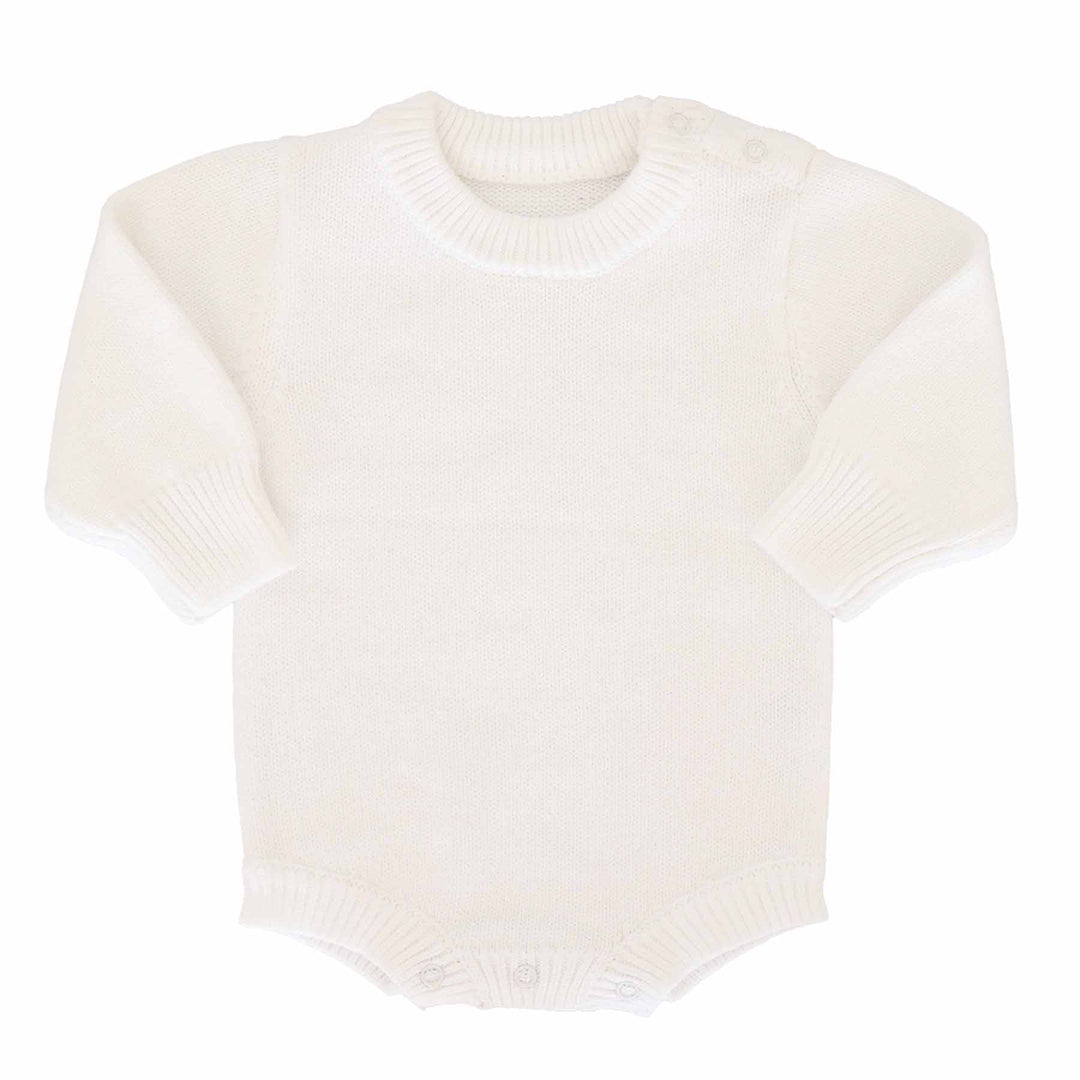 white long sleeve personalized knit sweater bubble romper for babies 