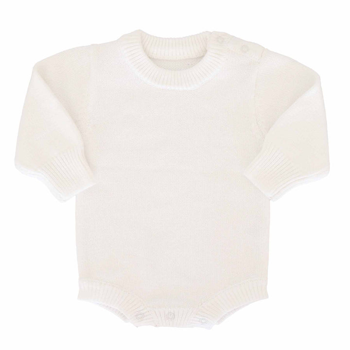 white long sleeve personalized knit sweater bubble romper for babies 
