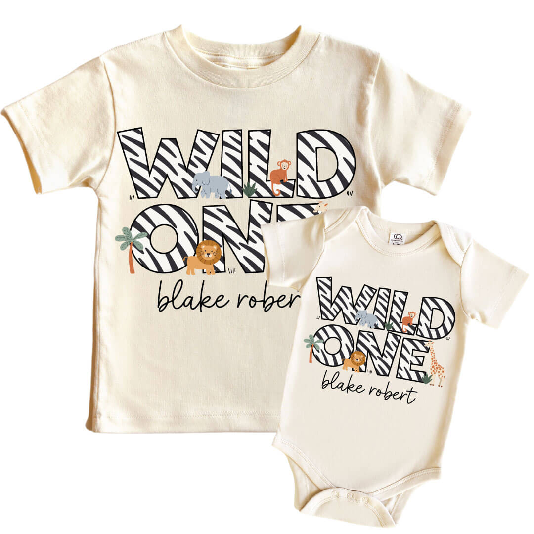 wild one personalized graphic tee and bodysuit for kids and babies 