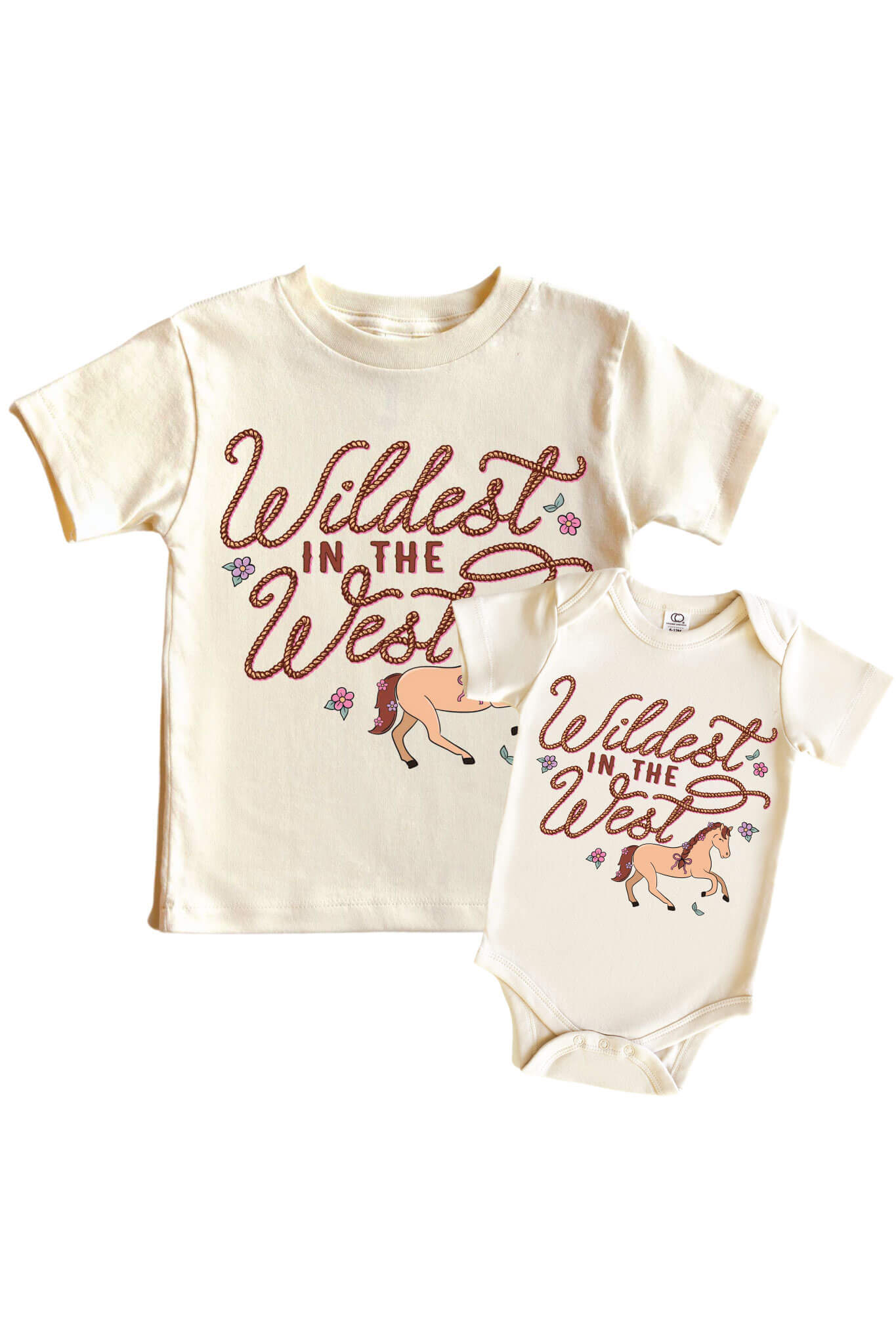 Wildest In The West Pink Graphic Bodysuit & Kids Tee | Natural