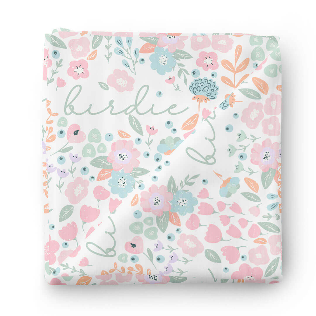pastel floral personalized swaddle blanket 
