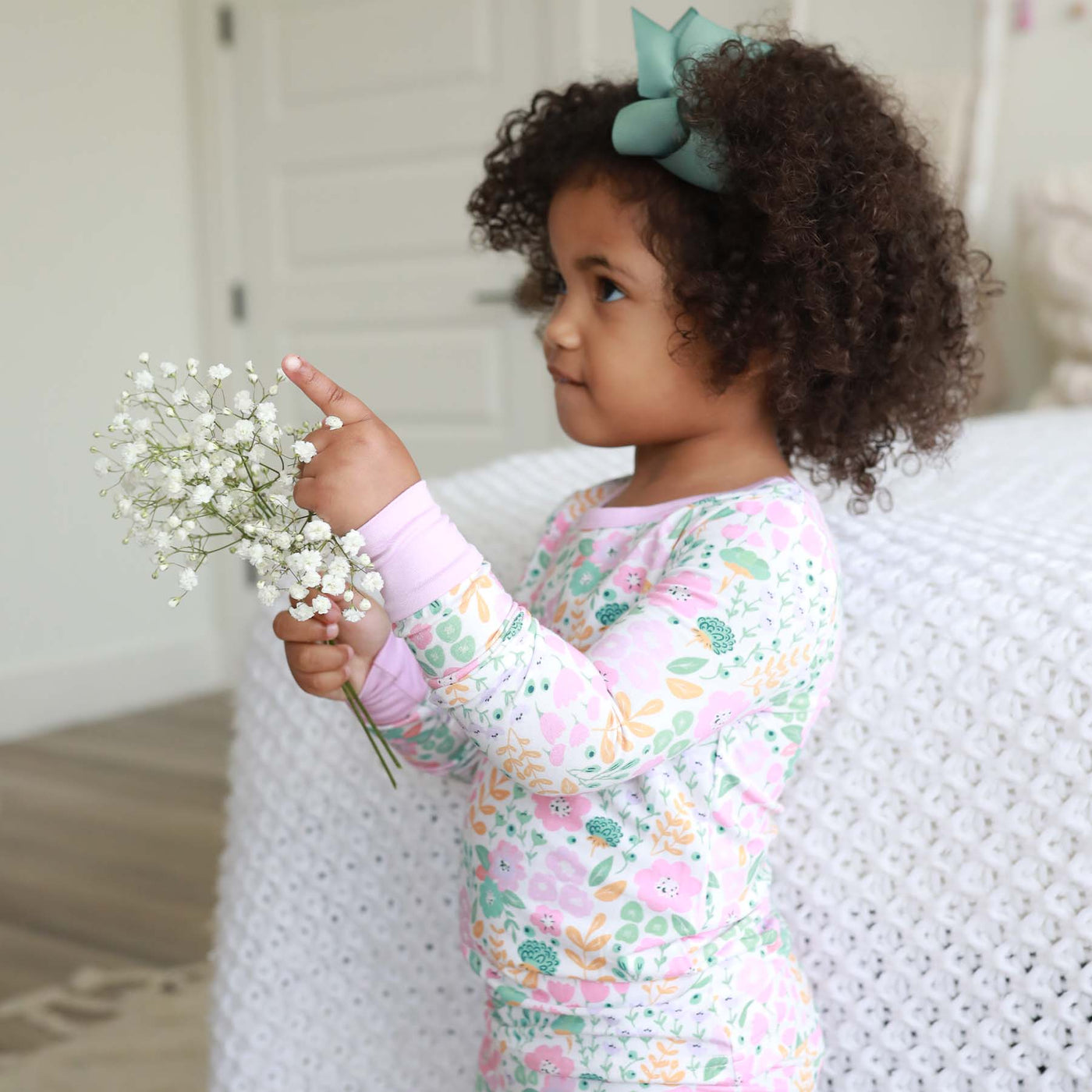 pastel floral pajama set for kids 