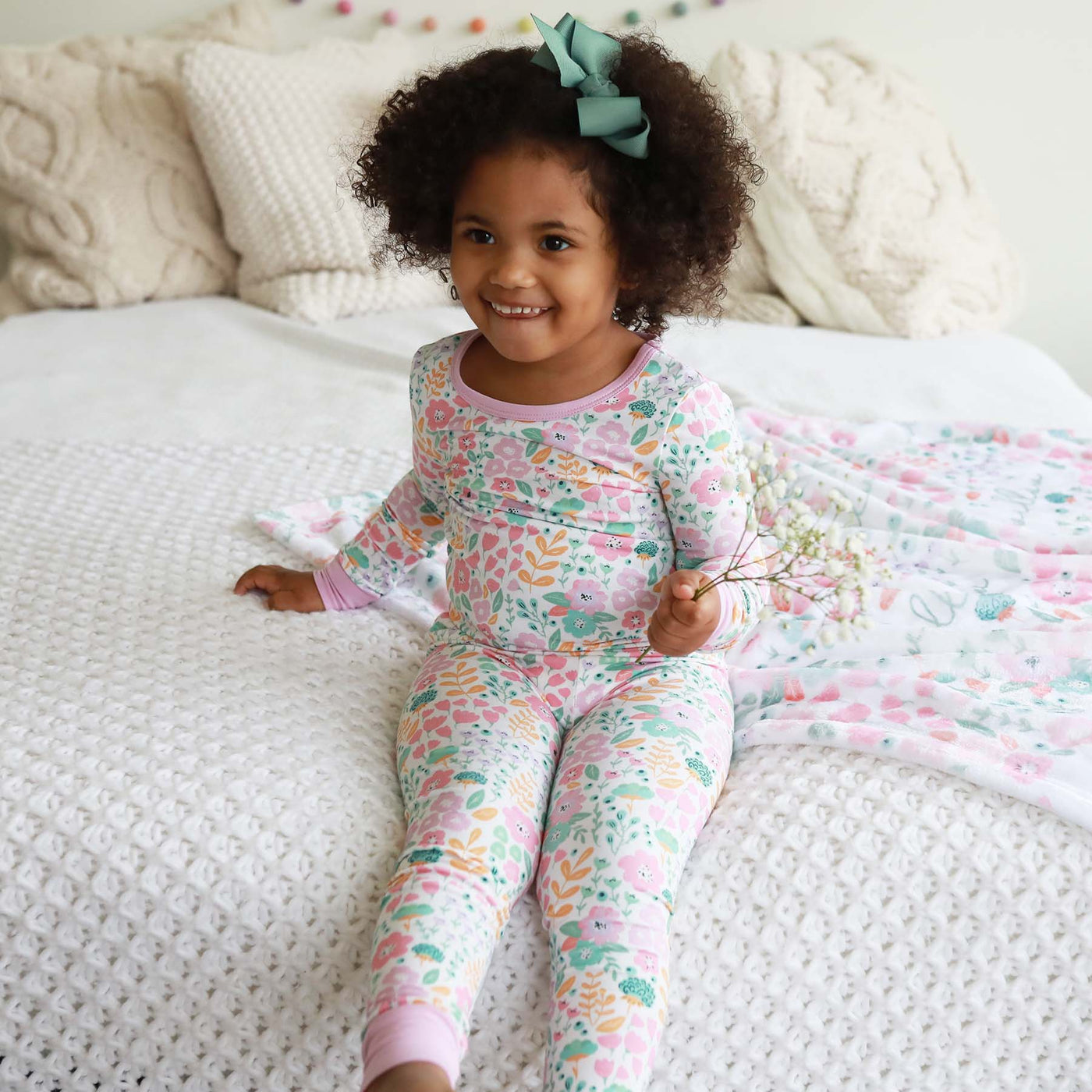 pajama set for girls pastel floral 