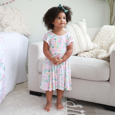 twirl dress for kids with pastel flowers