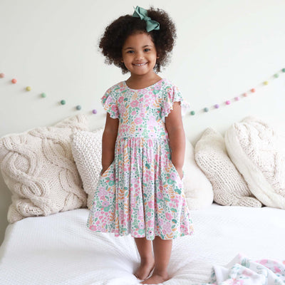 pastel floral dress for girls with pockets 