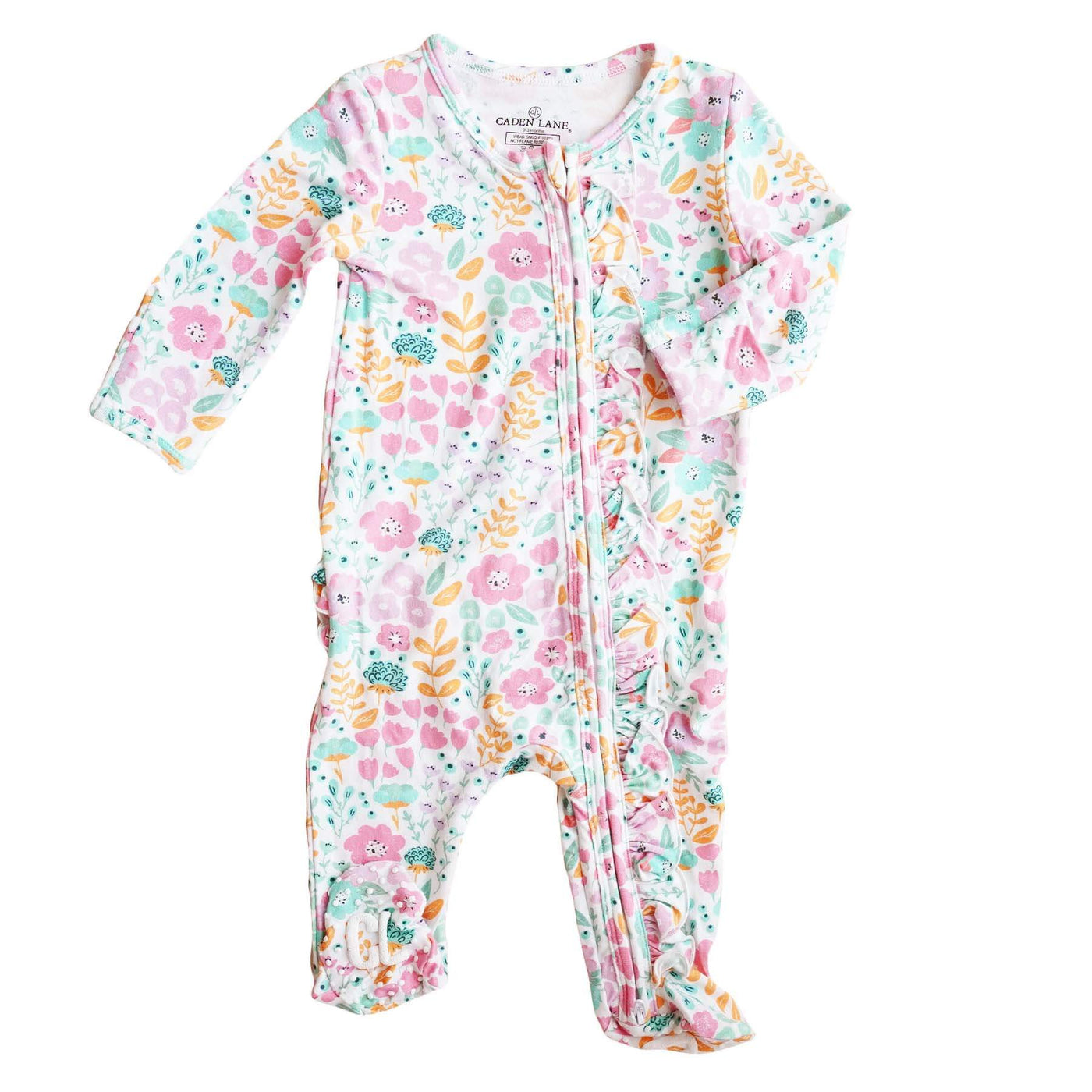 ruffle zipper footie willow's whimsy floral