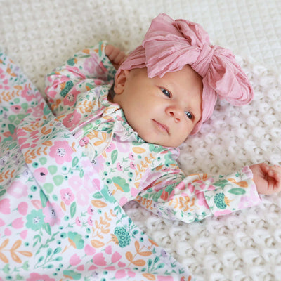 mulitcolor floral baby footie with ruffles