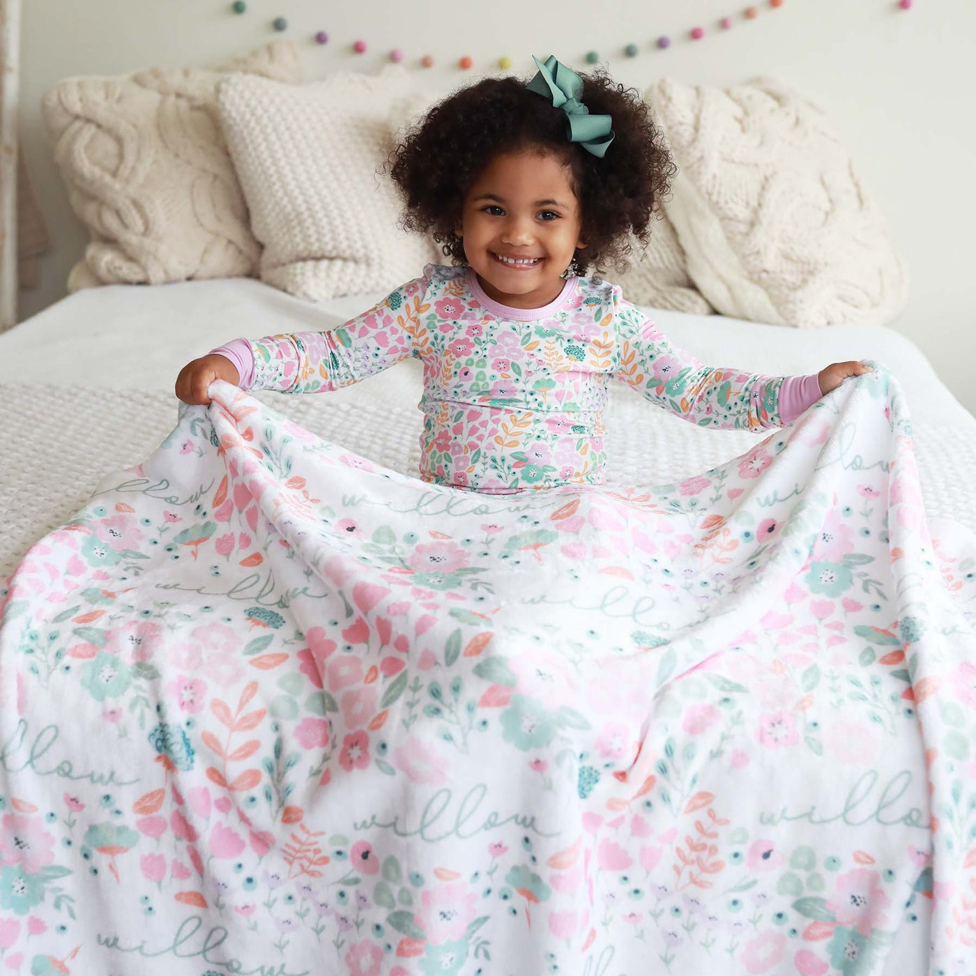 willow's whimsy floral personalized kids blanket 