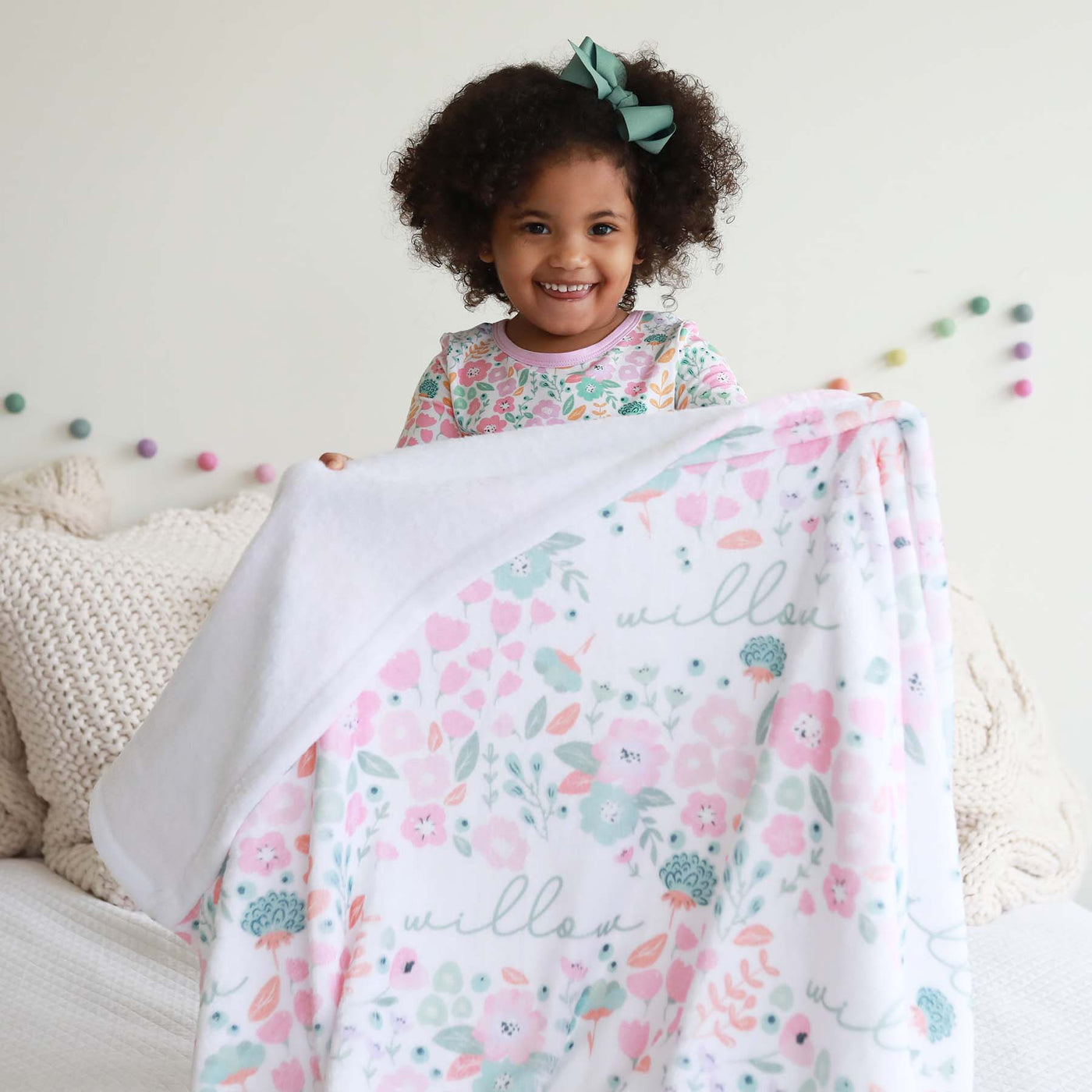 willow's floral personalized blanket for kids 