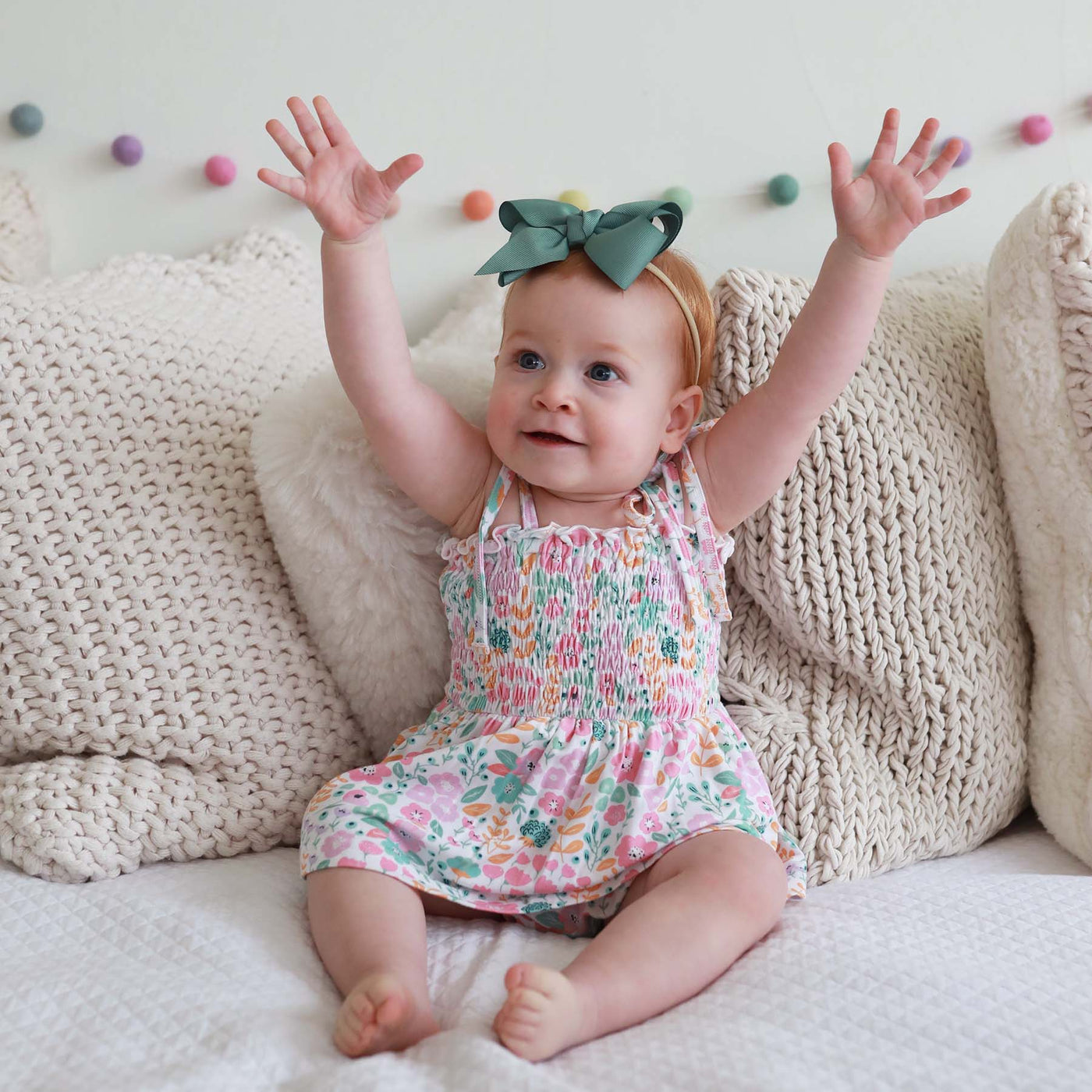 floral smocked bodysuit with skirt for babies 