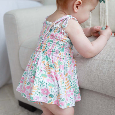 baby smocked bodysuit with flowers 