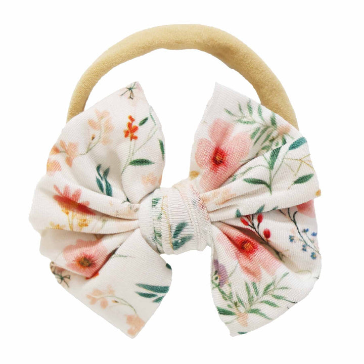 bow bamboo headband in dainty floral print for newborns