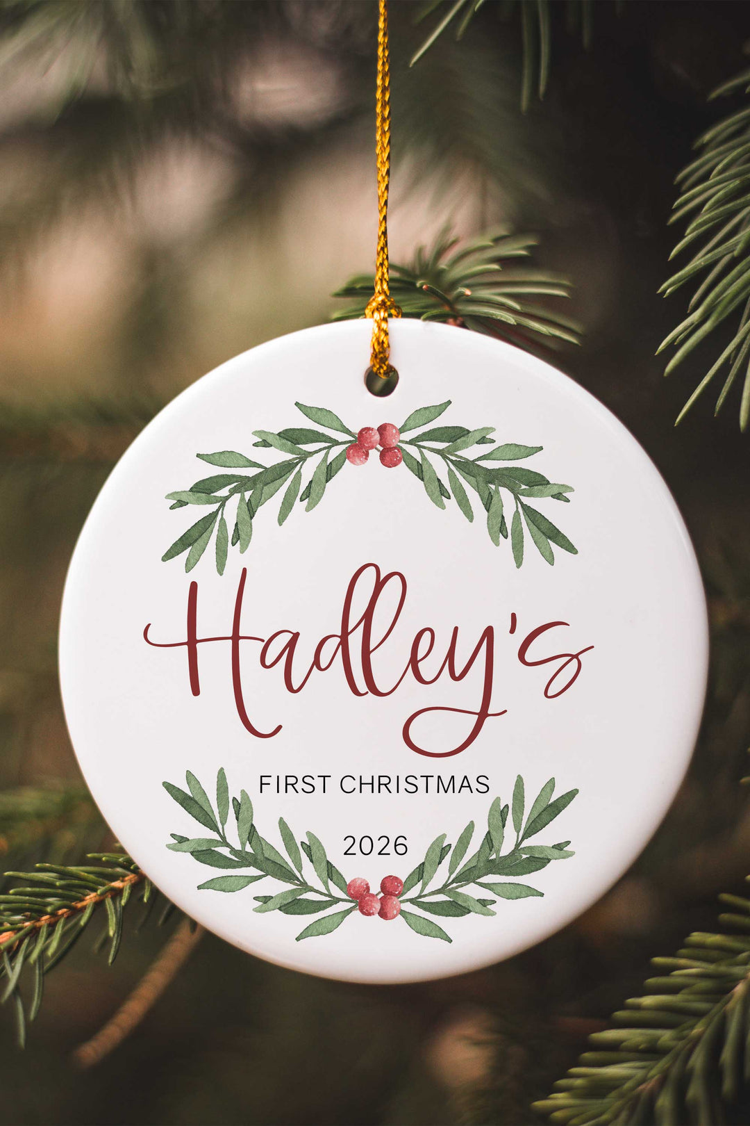 personalized ceramic ornament winterberry 