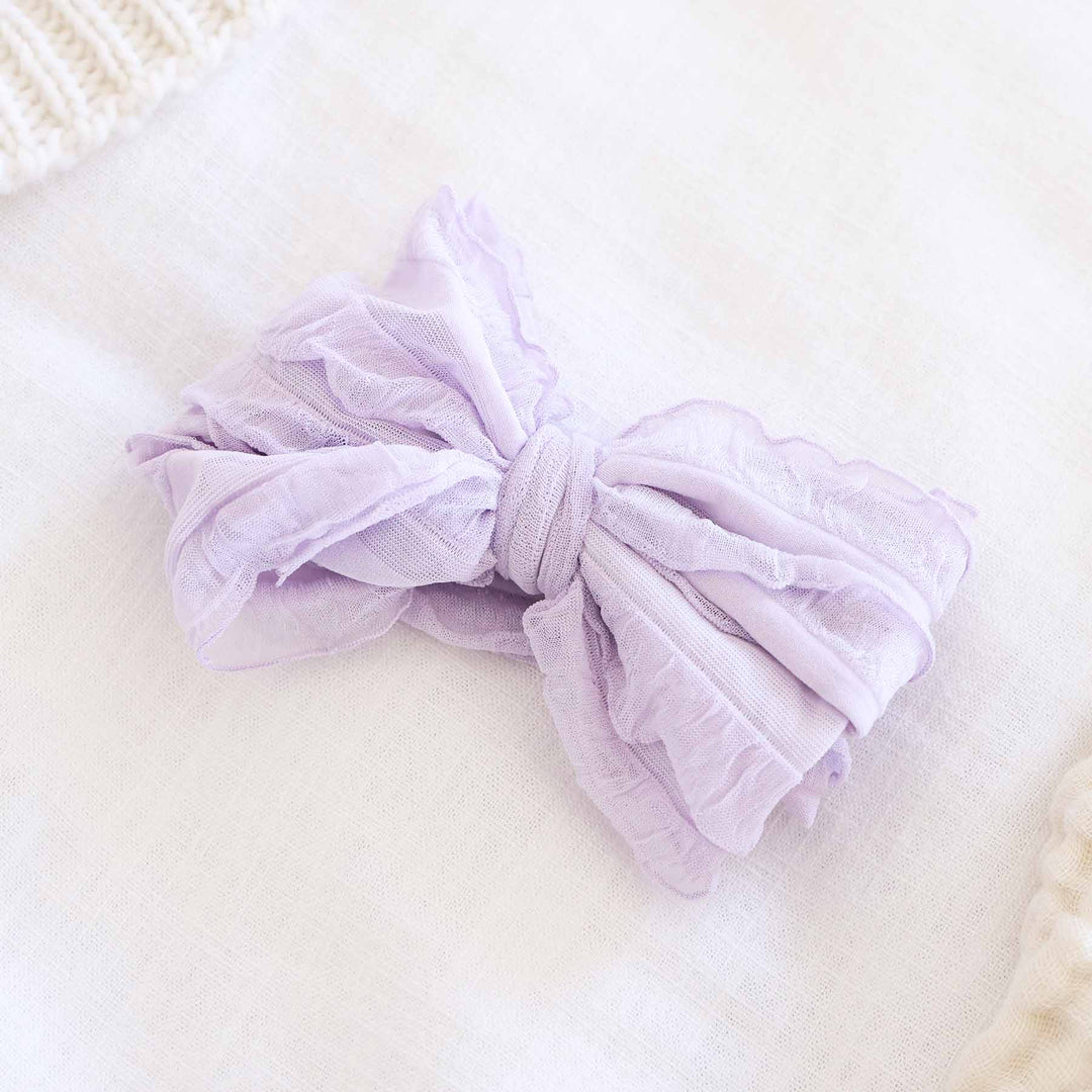 light purple ruffle knit bow for babies 